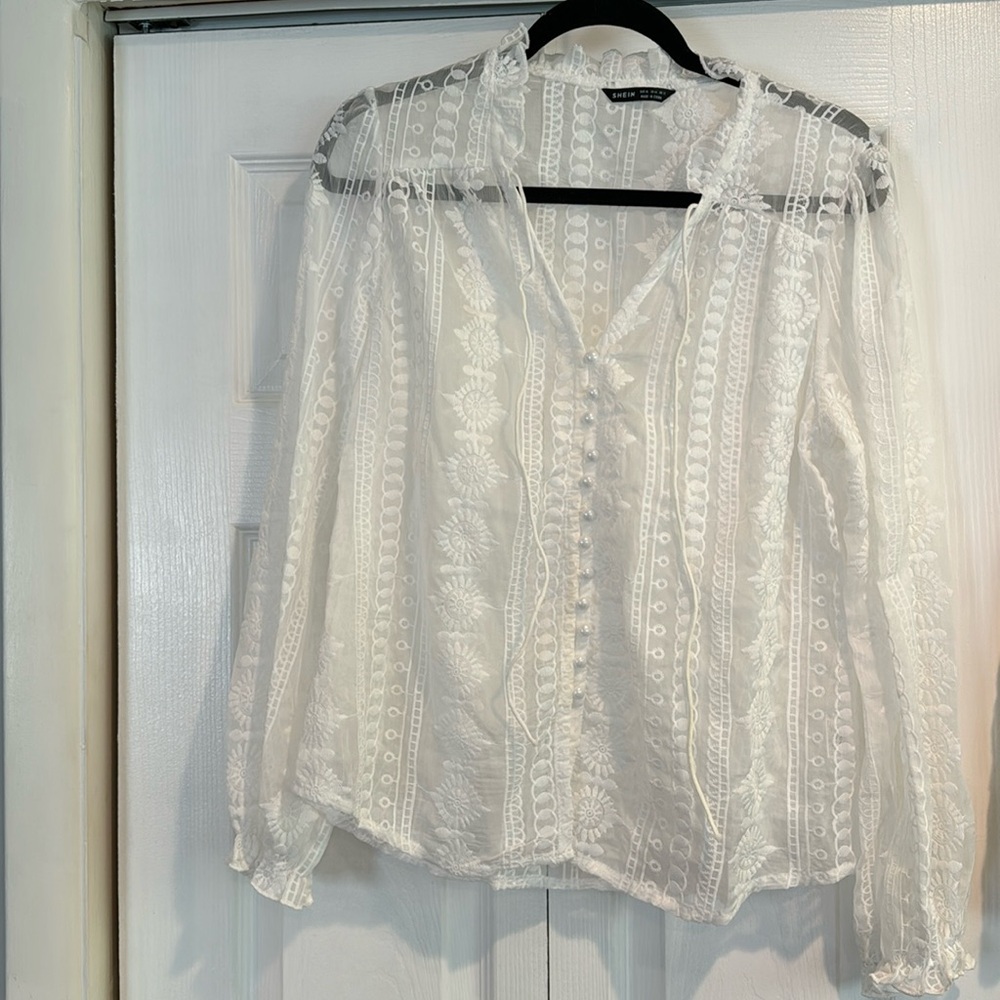 Sheer white blouse florals